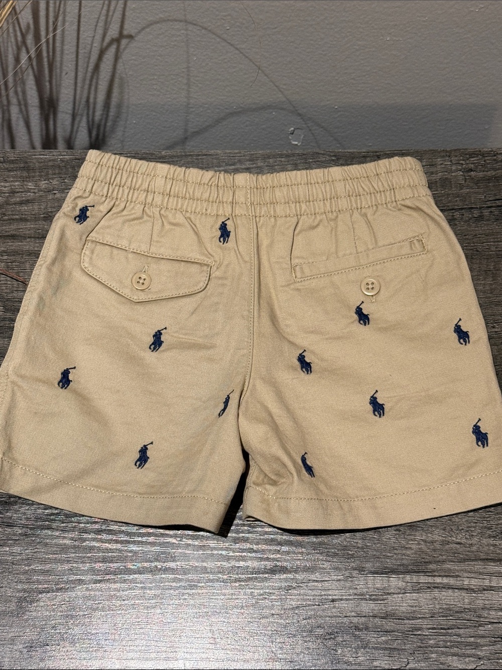 Ralph Lauren Boys Tan Shorts with Navy Polo Player Embroidery - Picture 2 of 2